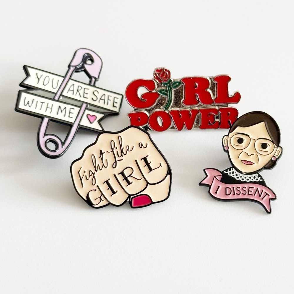 RBG I Dissent Girl Power Feminist Enamel Pins Fight Like a Girl Safety Pin Badge